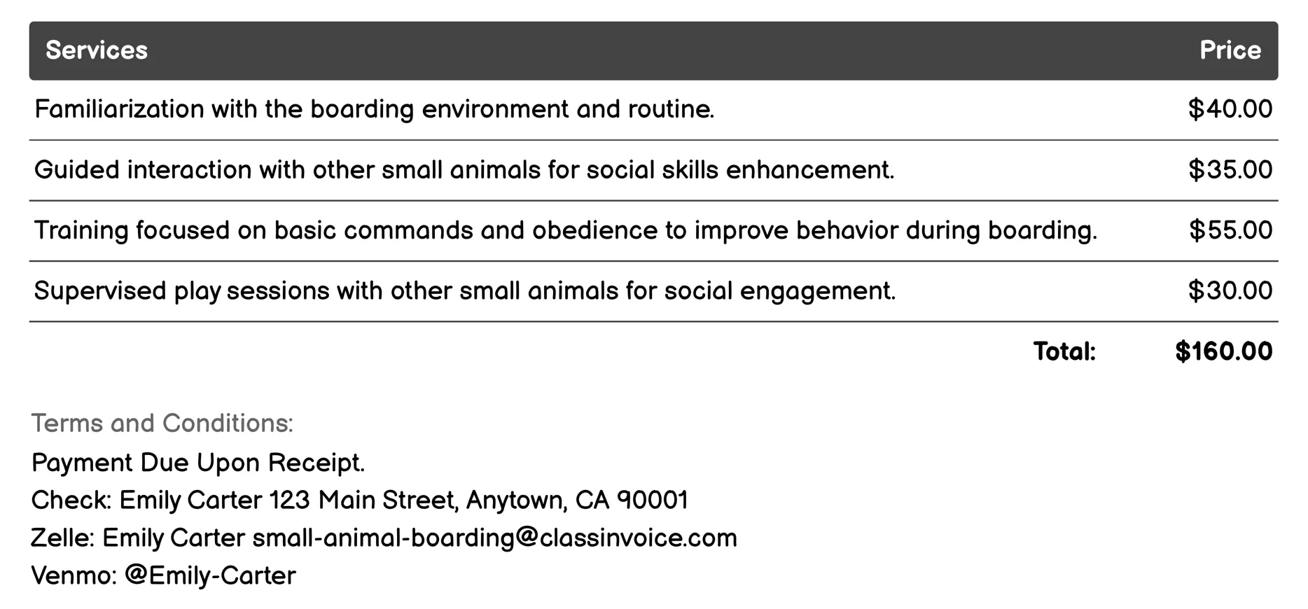 Socialization Programs Invoice Example