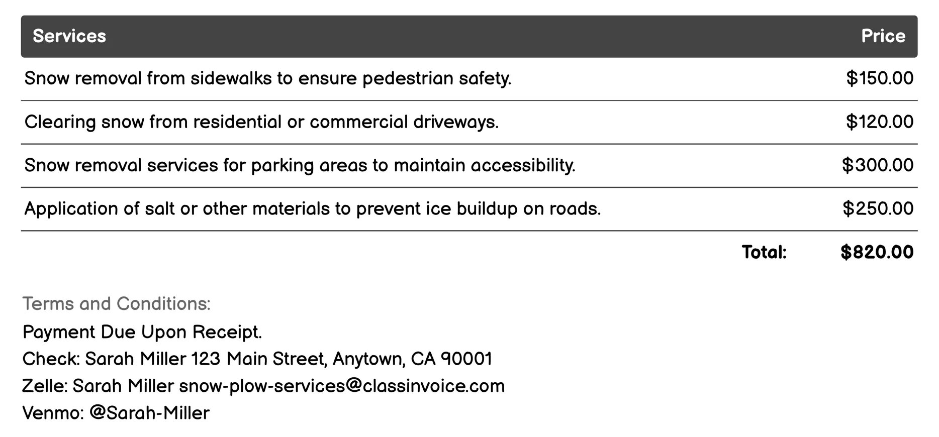 Ice Management Invoice Example