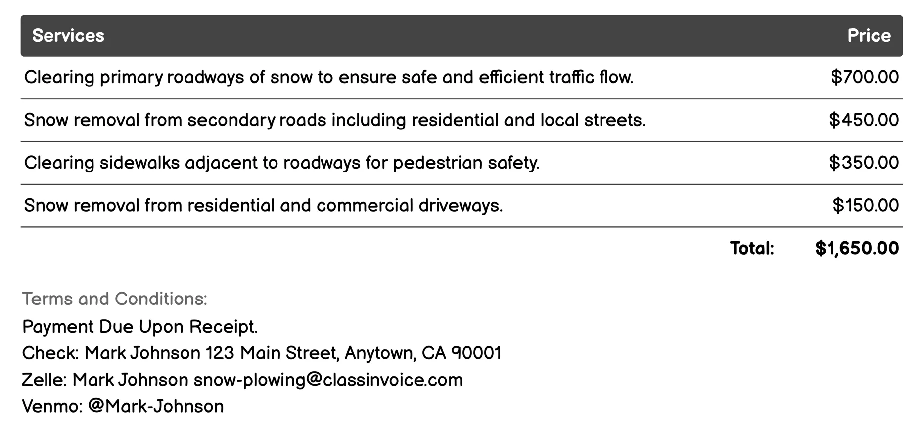 Roadway Maintenance Invoice Example