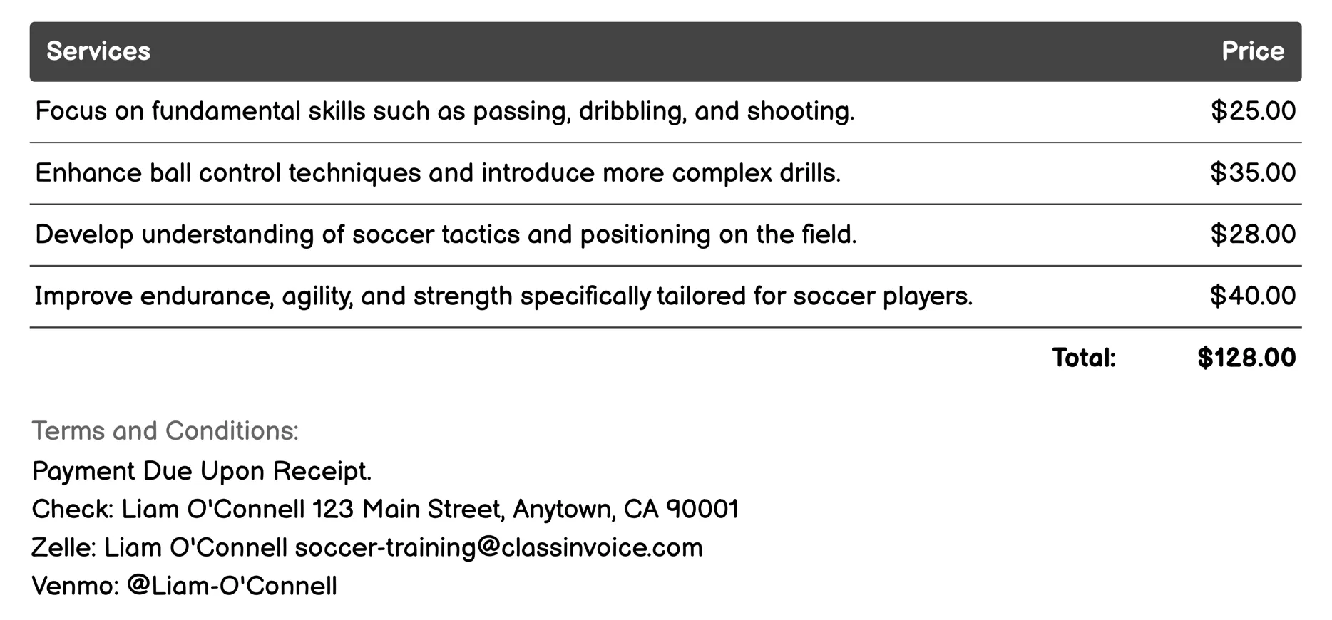 Group Training Sessions Invoice Example