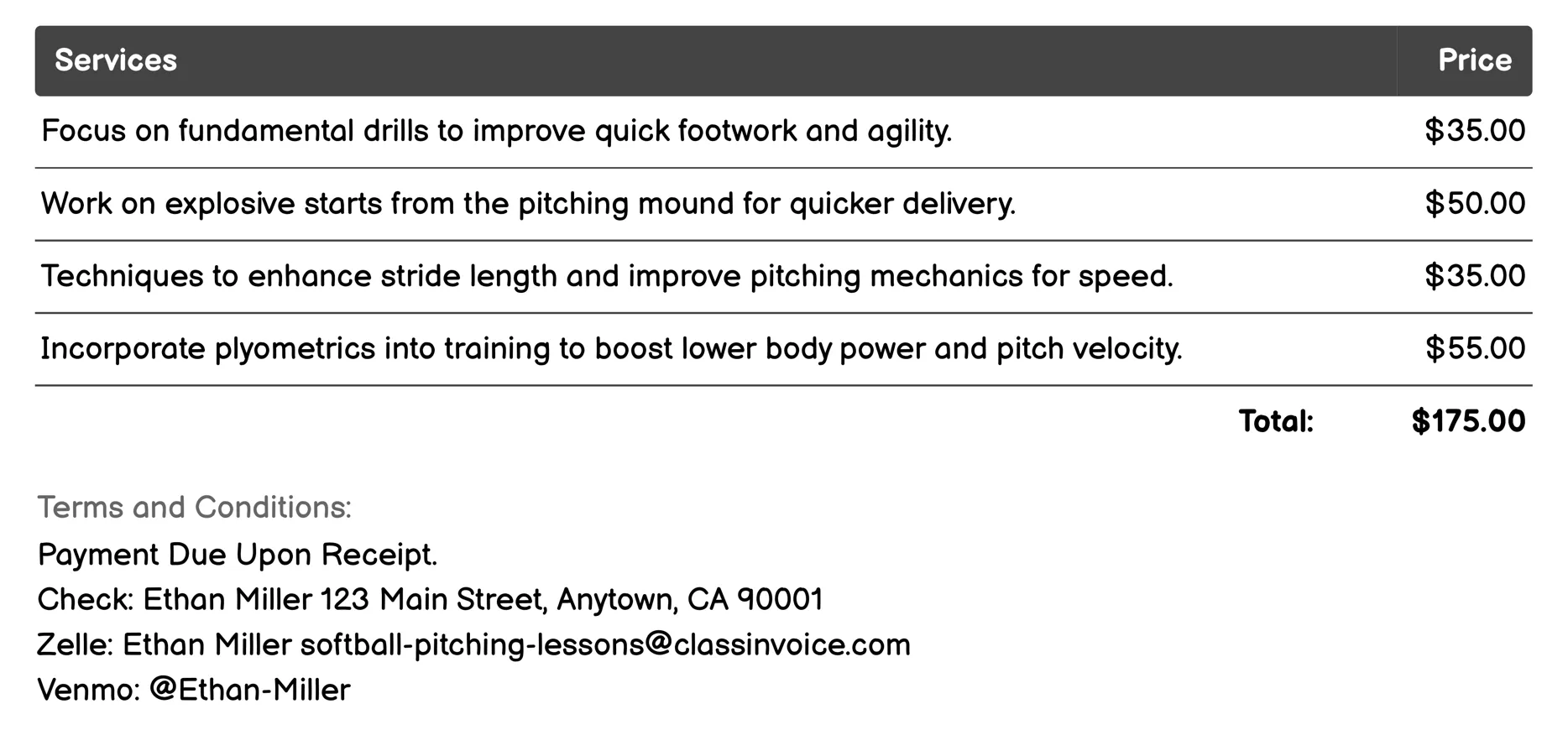 Speed Development Invoice Example