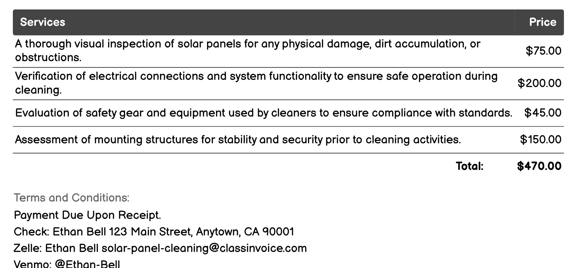 Safety Inspections Invoice Example