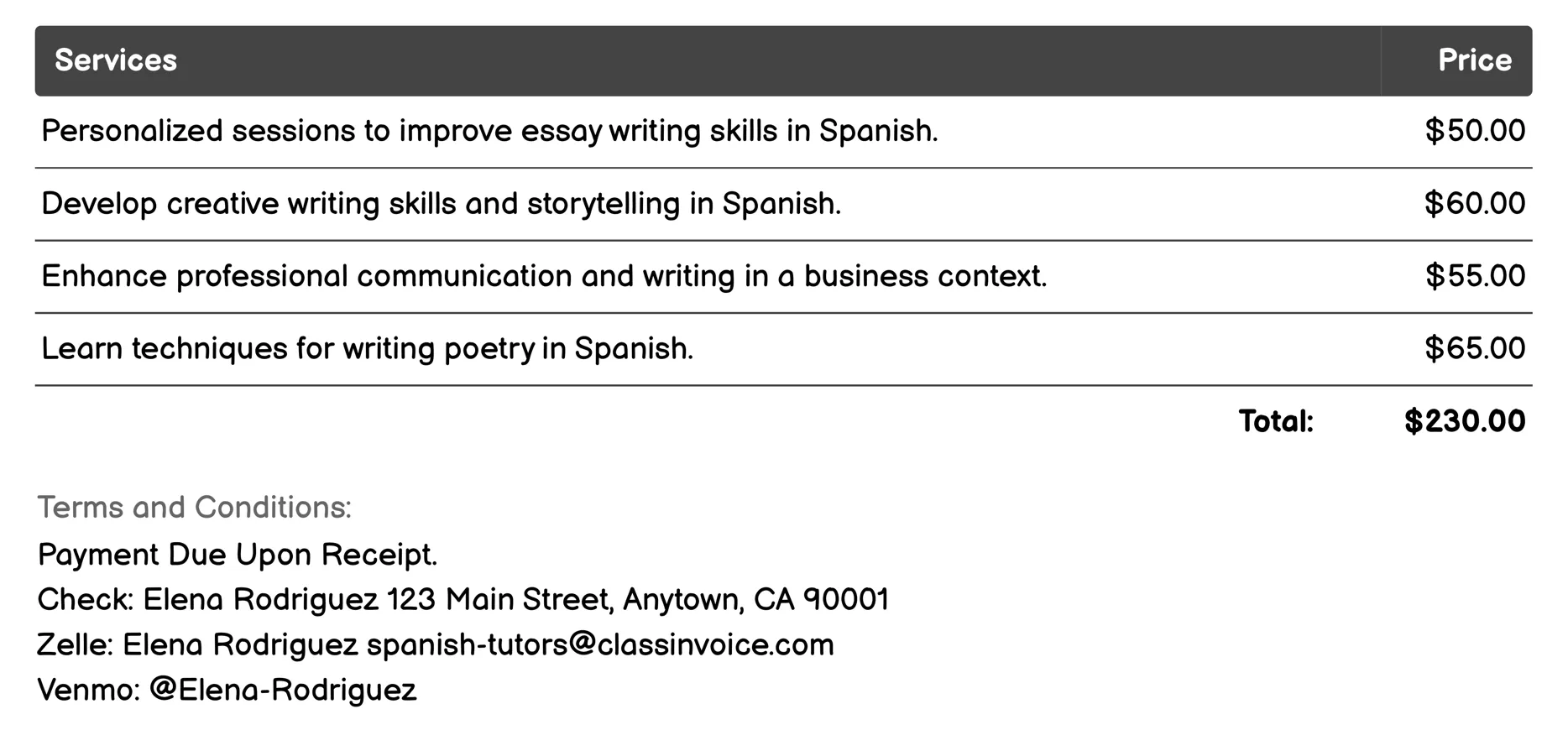 Writing Skills Invoice Example