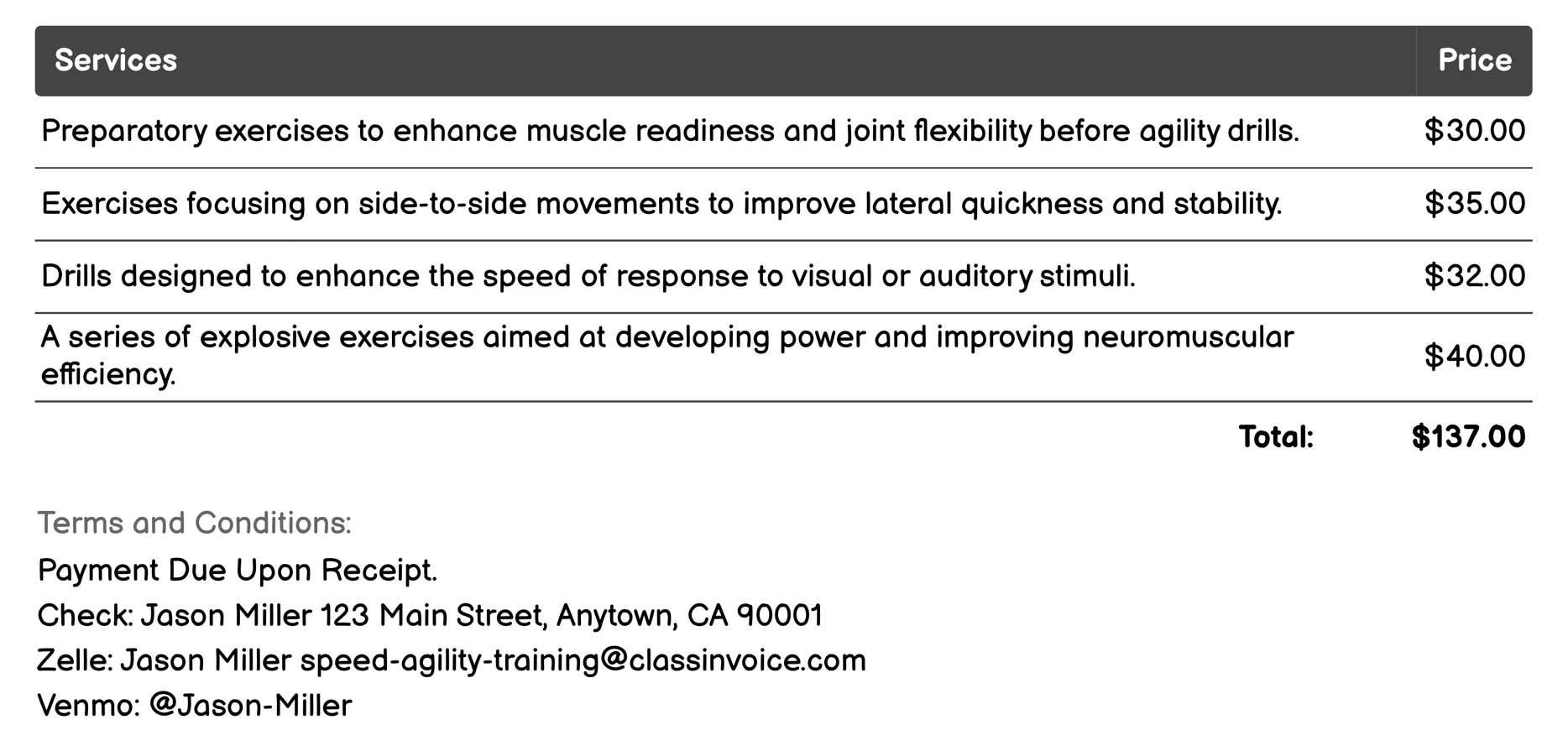 Rehabilitation Programs Invoice Example