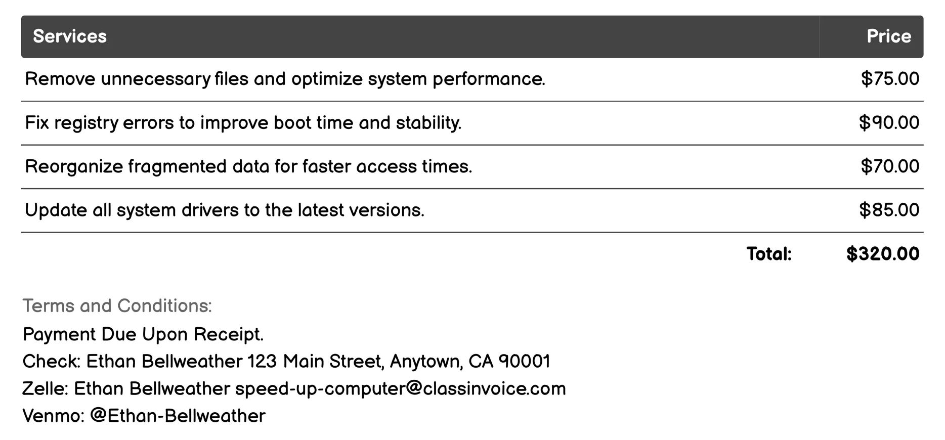 Software Update Invoice Example