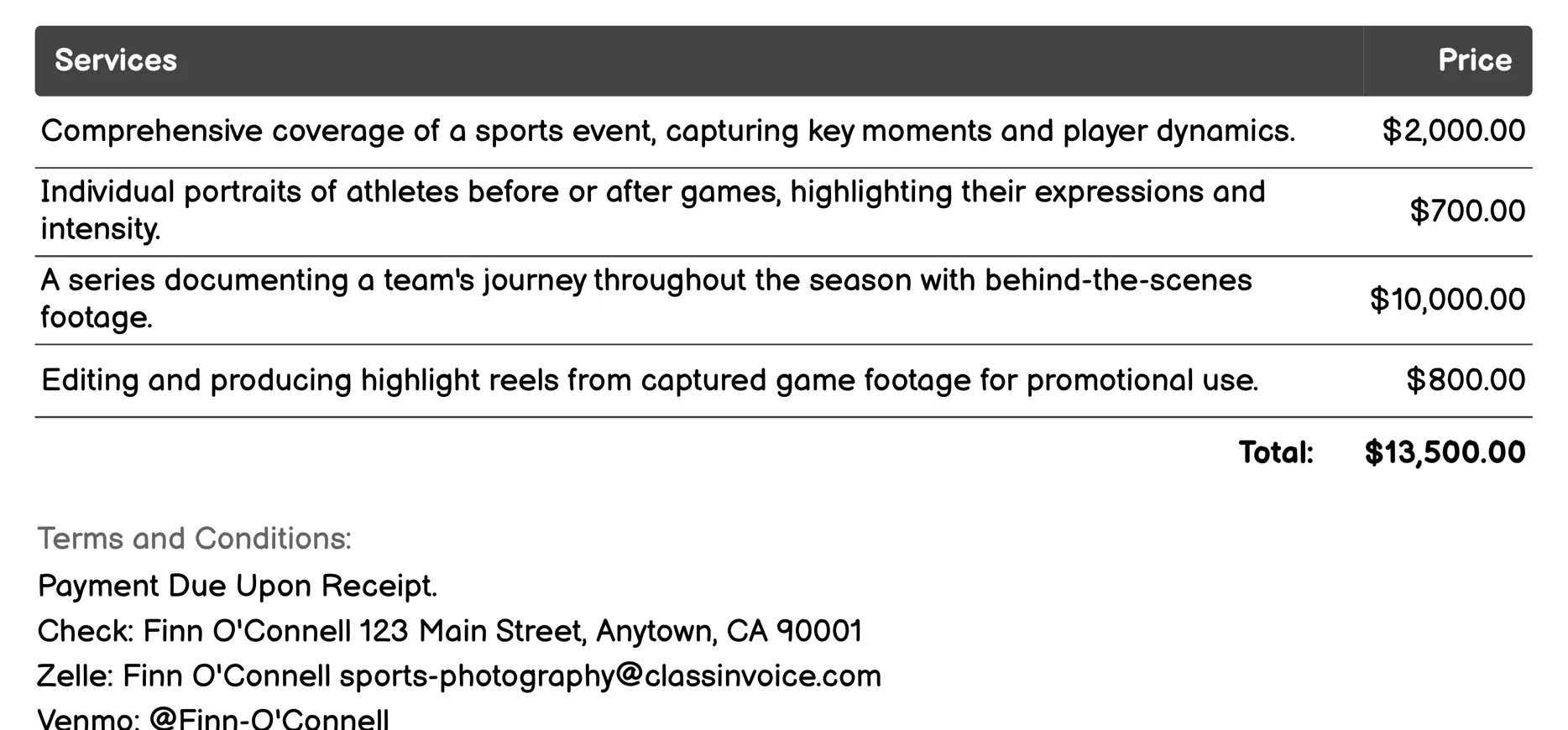 Documentary Style Invoice Example