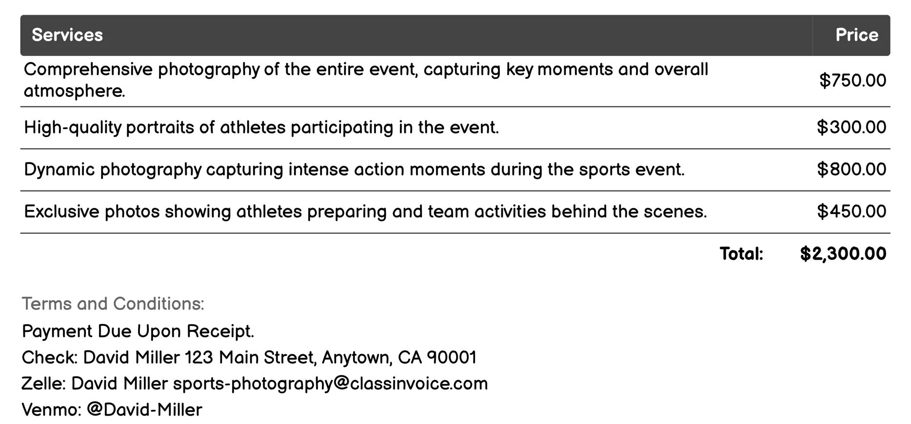 Event Promotion Invoice Example