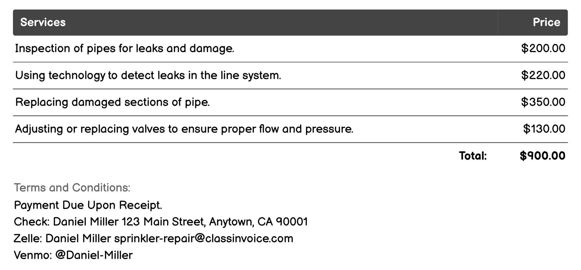 Line Repair Invoice Example
