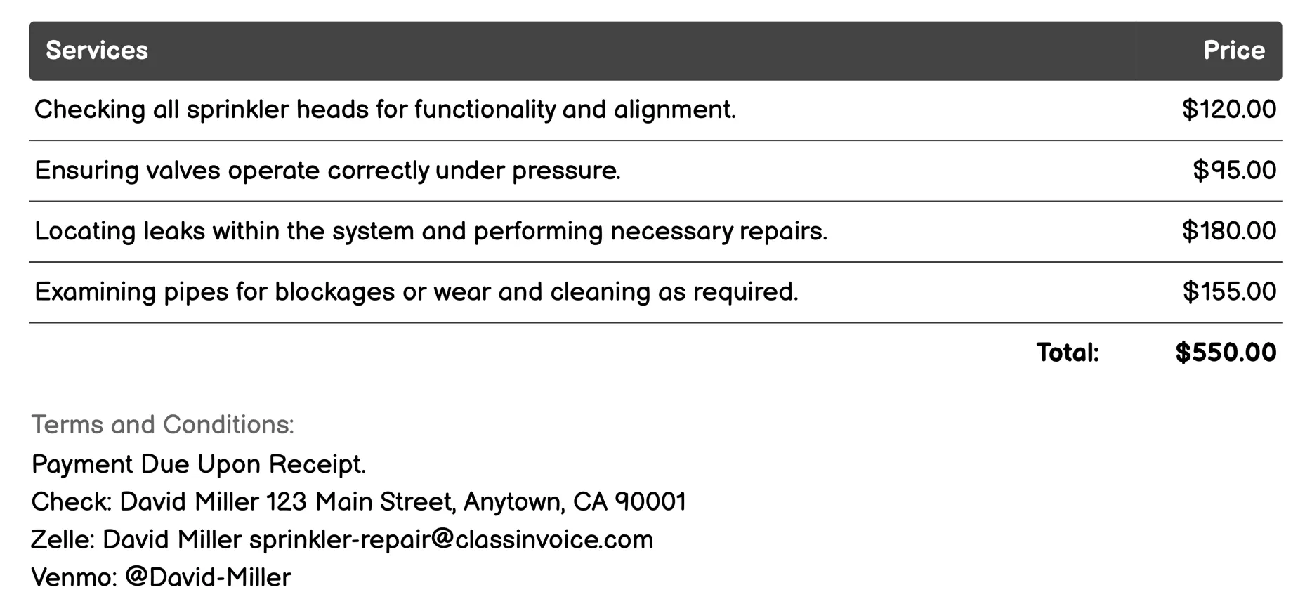 Preventive Maintenance Invoice Example