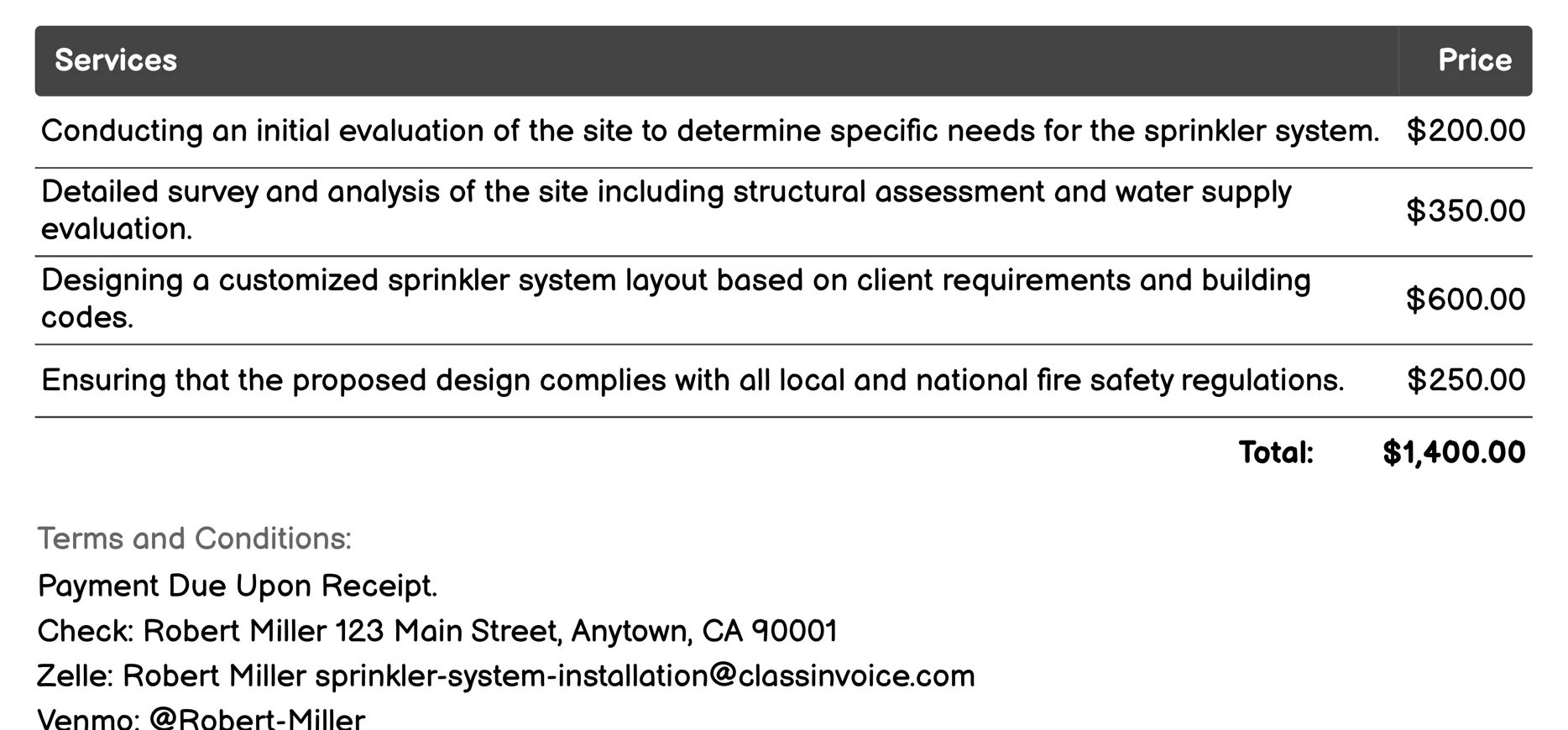 System Design Consultation Invoice Example