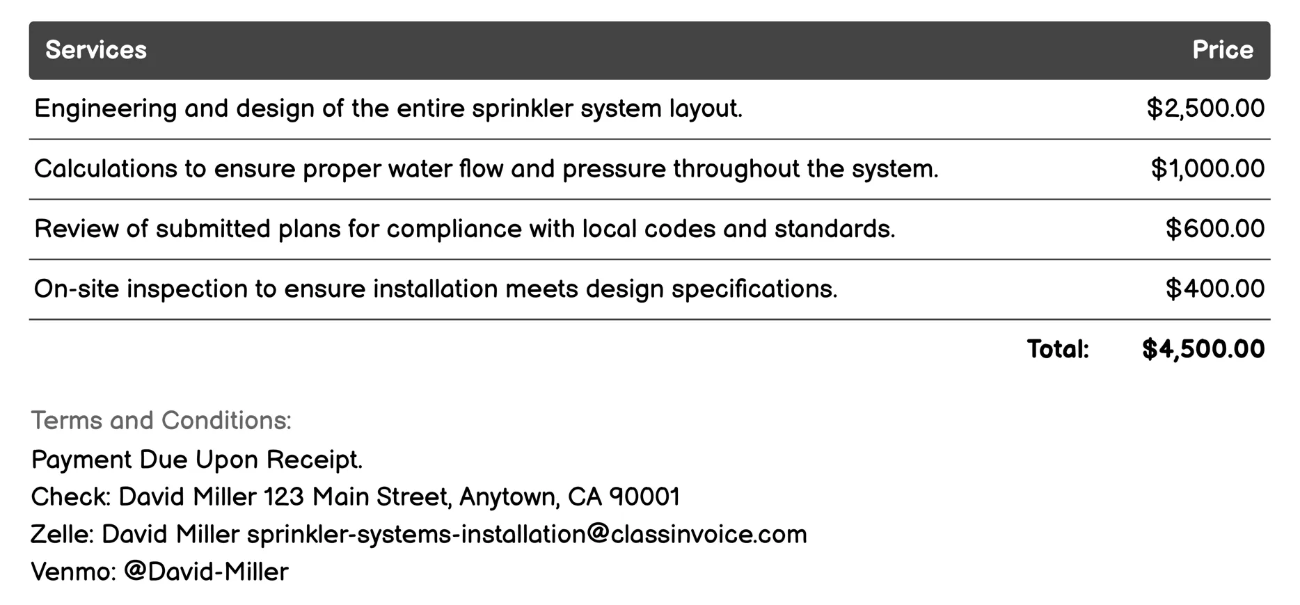 Design and Engineering Services Invoice Example