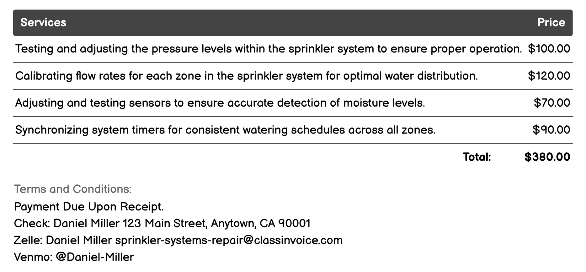 System Calibration Invoice Example