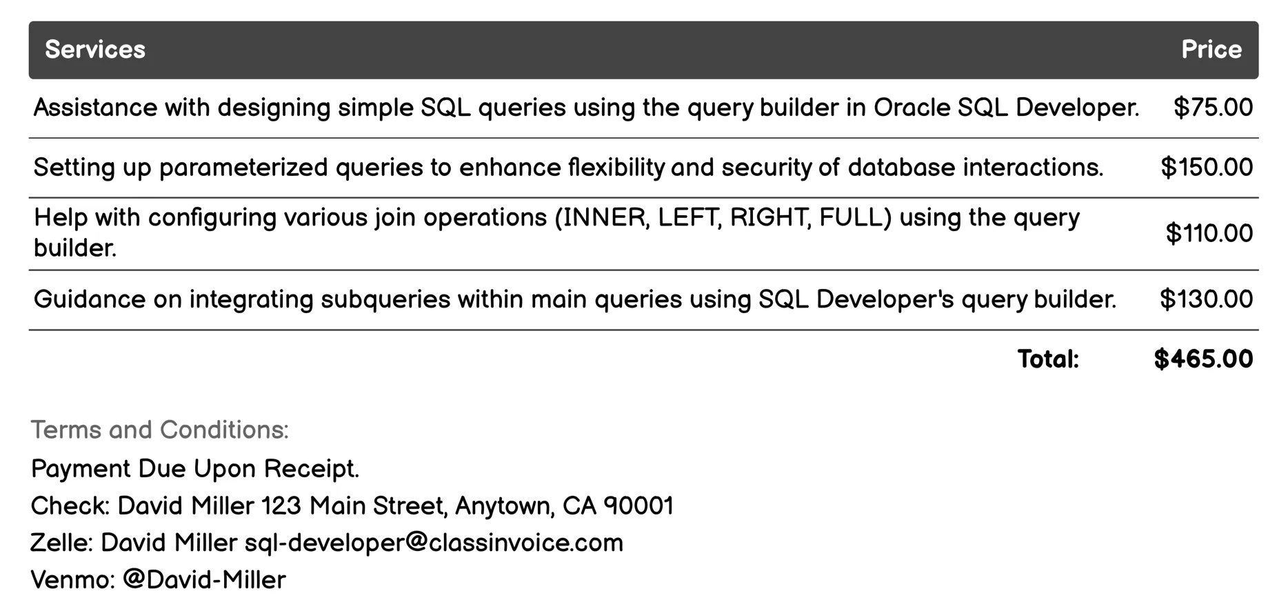 Query Builder Invoice Example