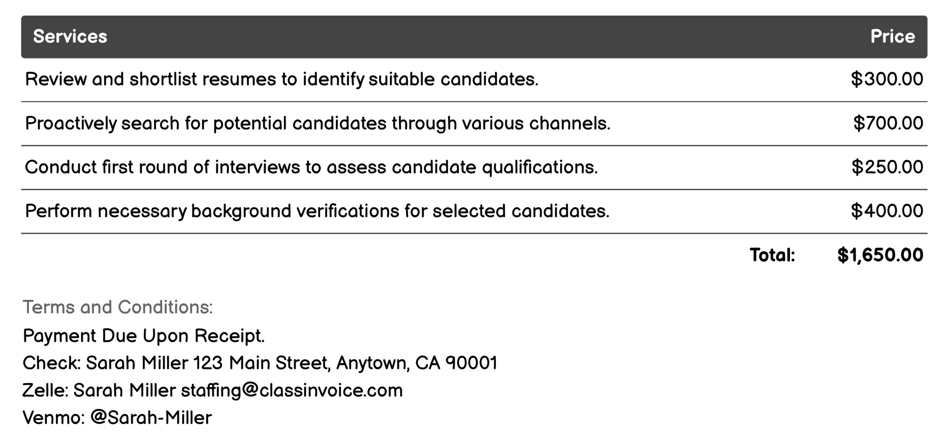 Contract Staffing Invoice Example