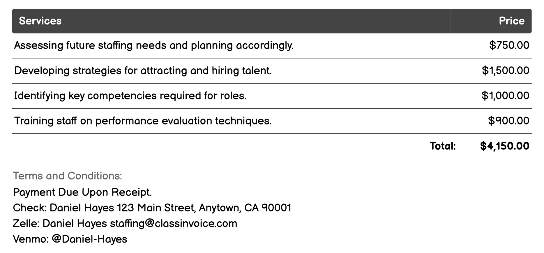 Training and Development Invoice Example