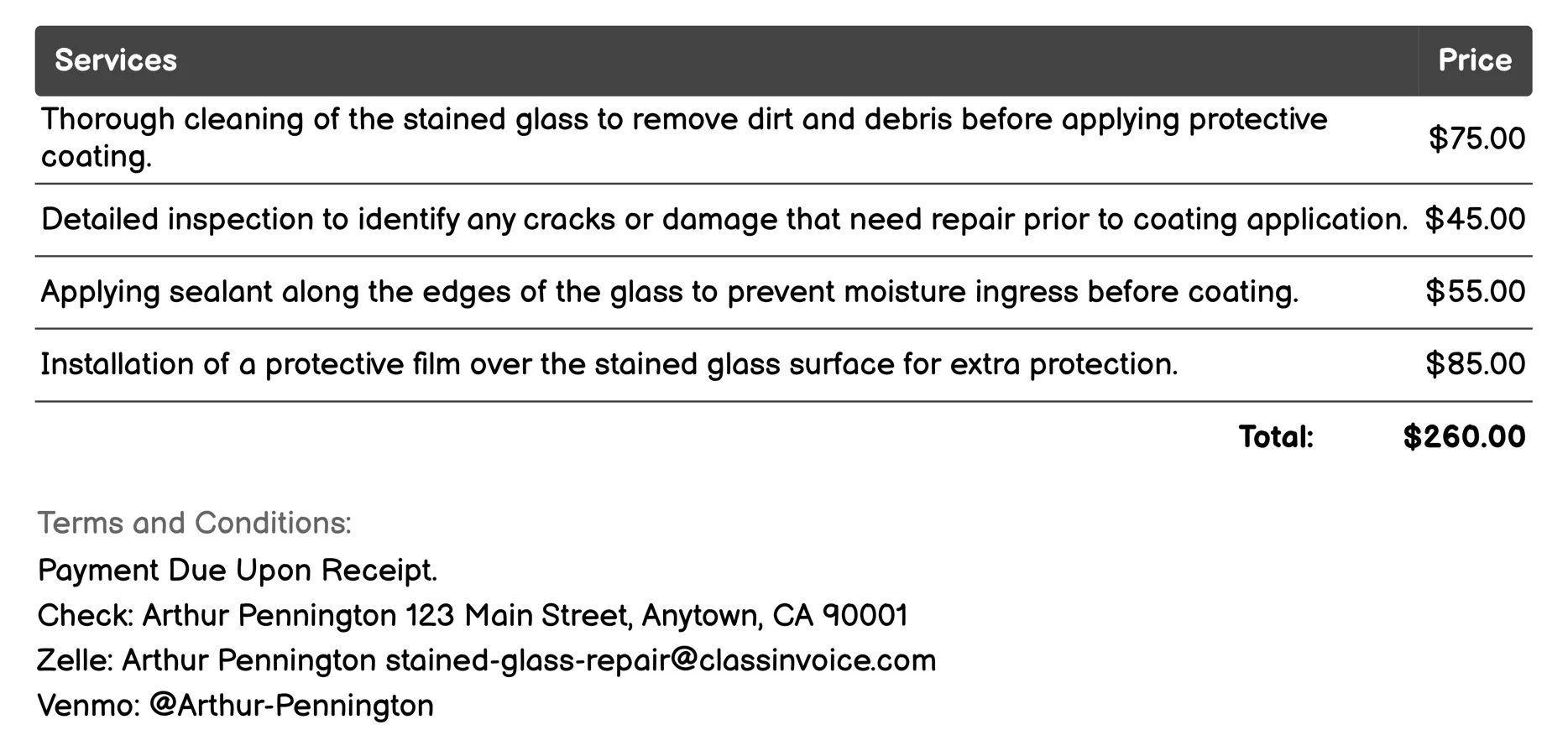 Protective Coating Application Invoice Example