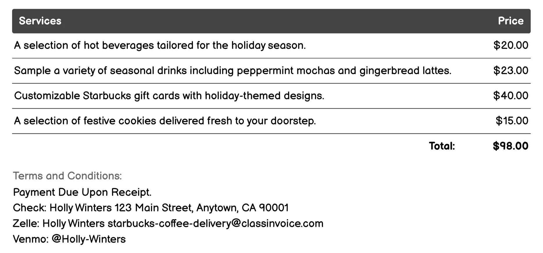Holiday-Themed Delivery Invoice Example