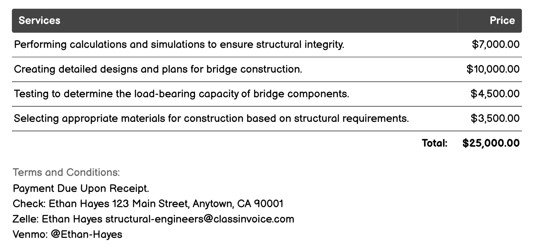 Bridge Construction Invoice Example