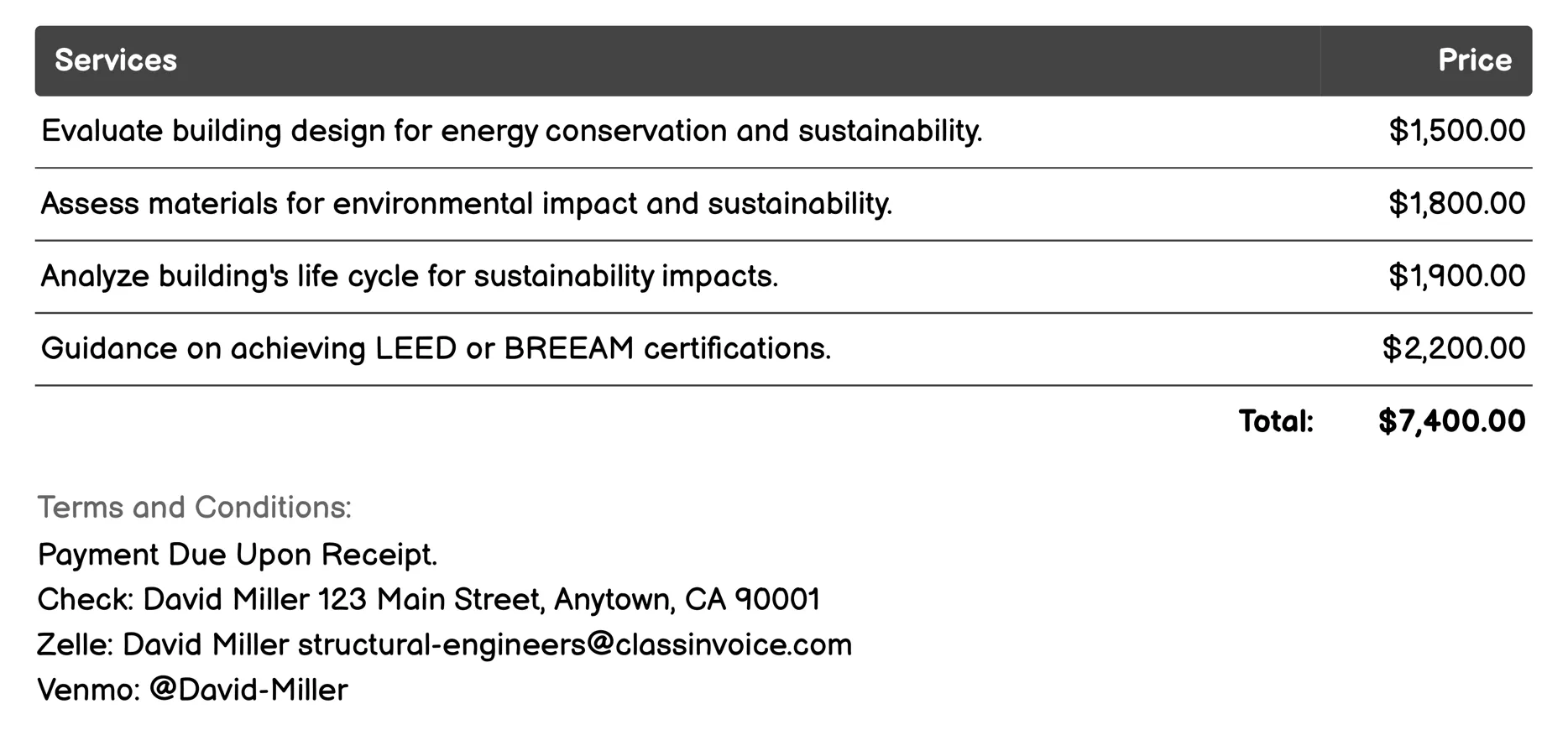 Sustainability Consulting Invoice Example