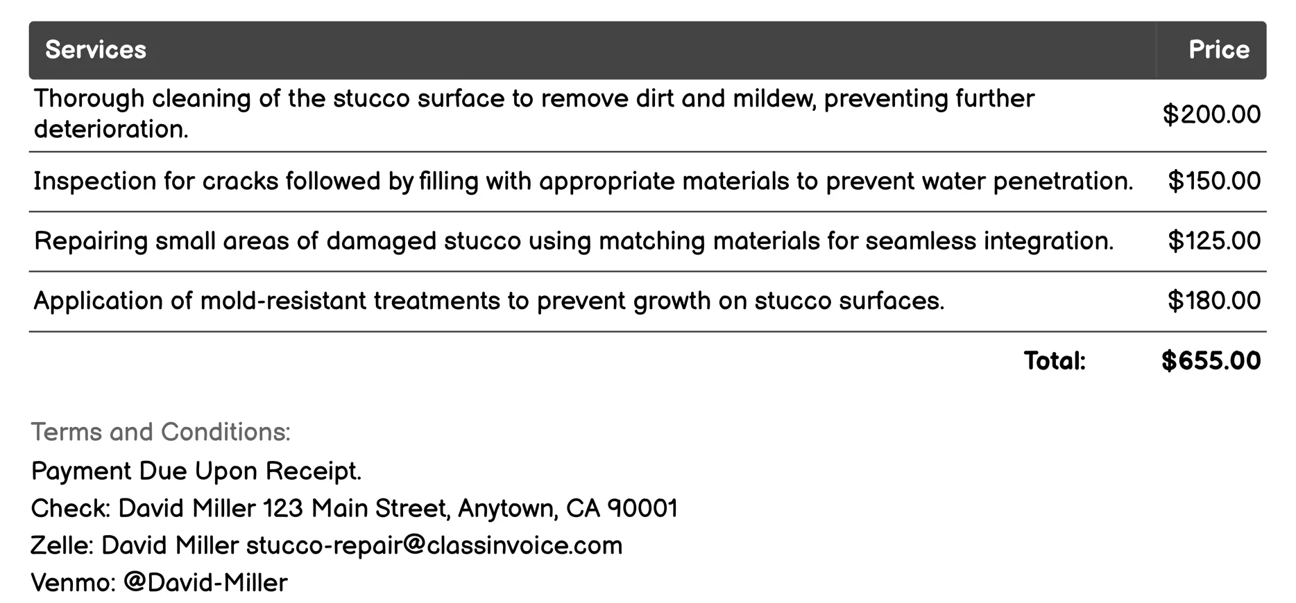 Preventative Maintenance Services Invoice Example
