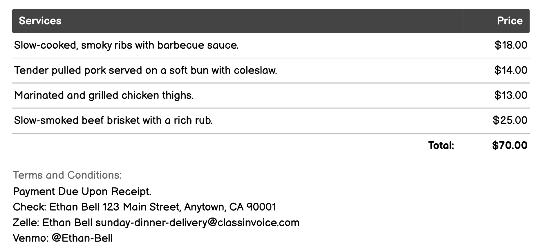 Barbecue Platter Invoice Example