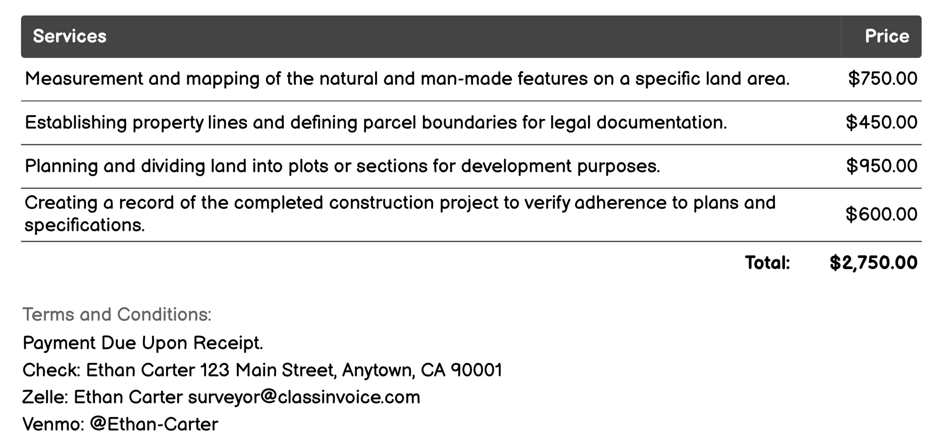 Construction Surveying Invoice Example