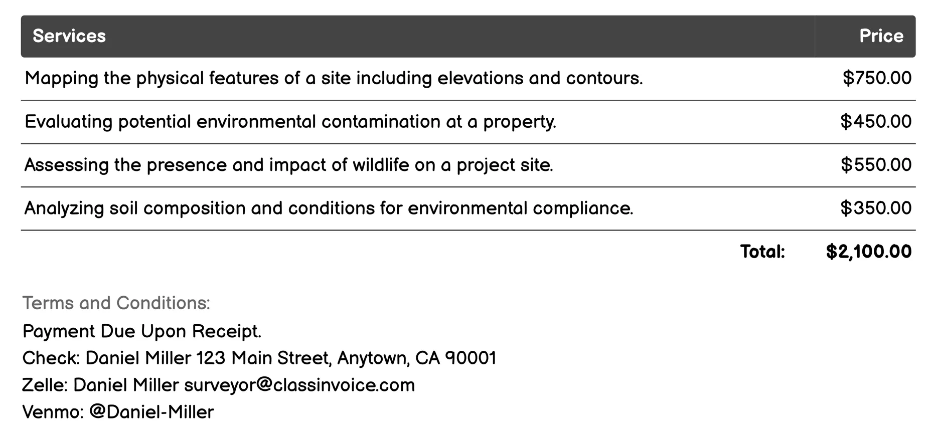 Environmental Surveying Invoice Example