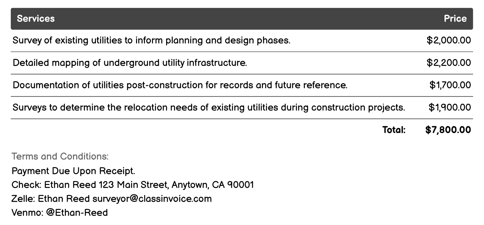 Utility Surveying Invoice Example