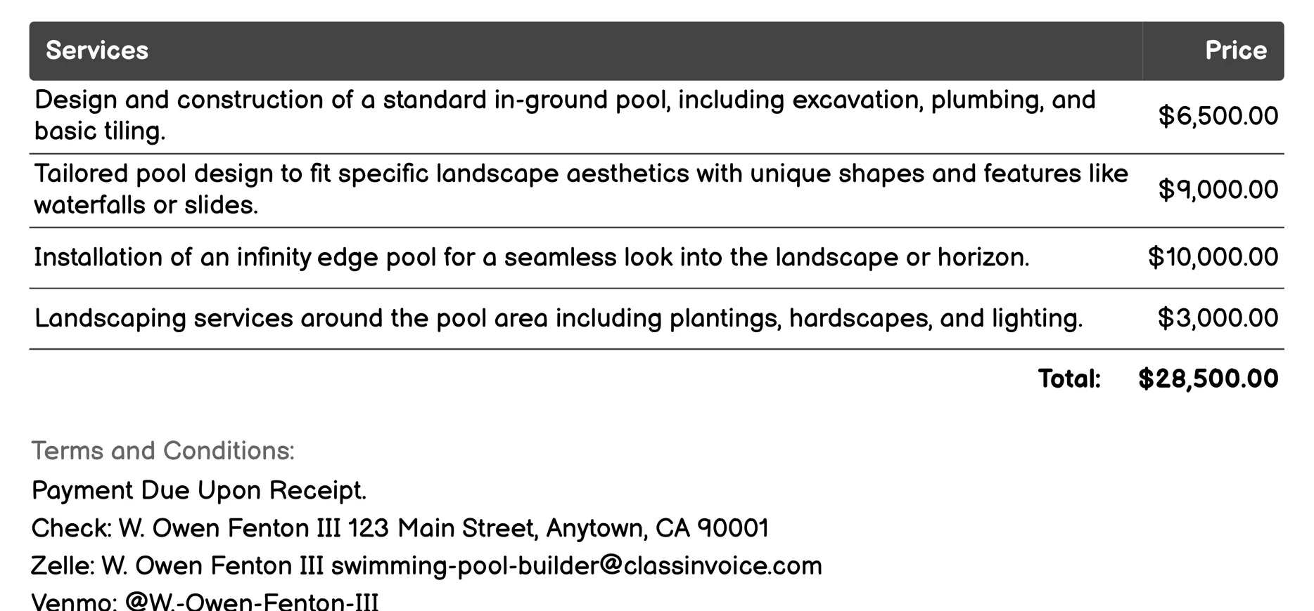 Landscaping and Decking Invoice Example