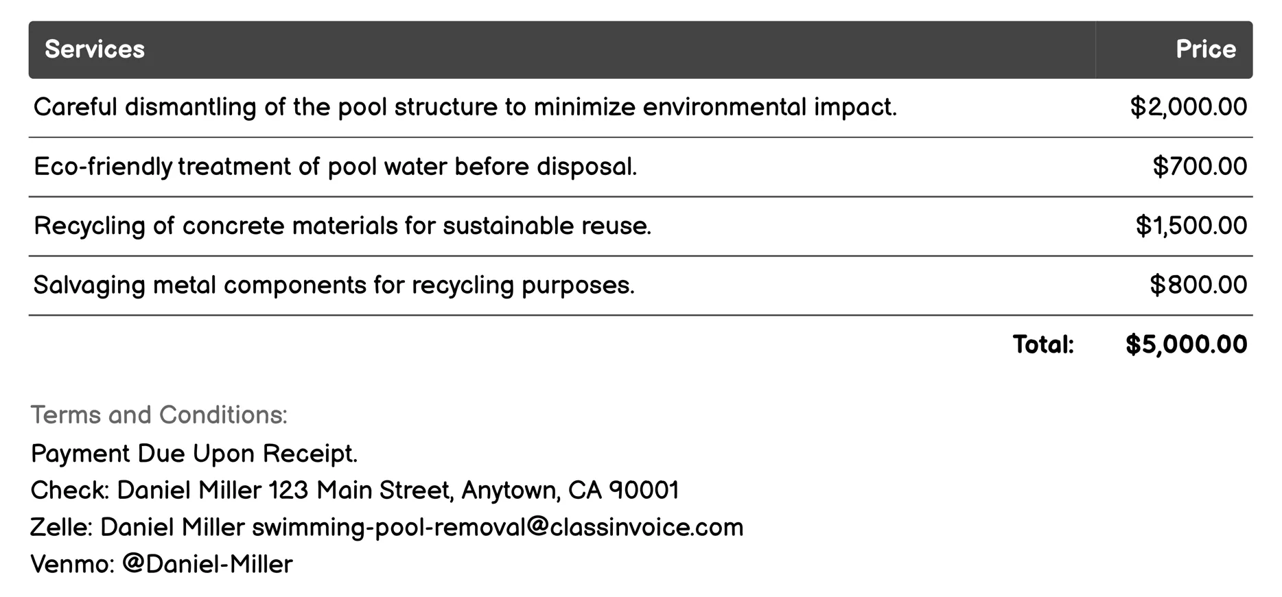 Eco-friendly Disposal Invoice Example