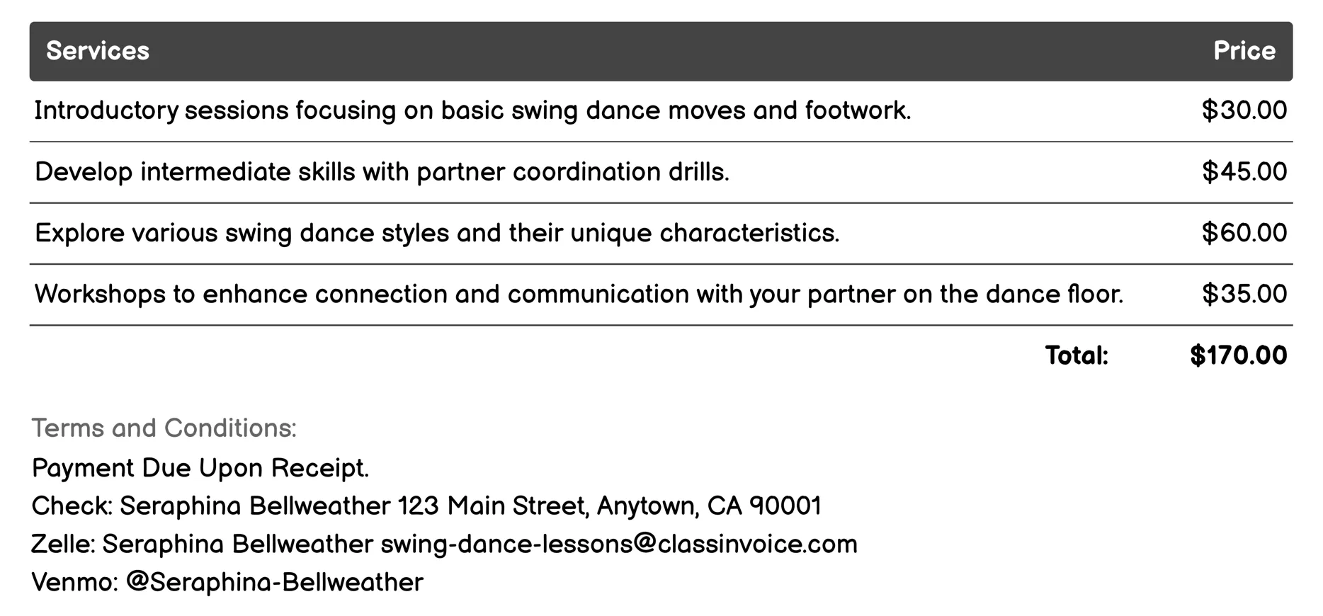 Partnership Skills Invoice Example