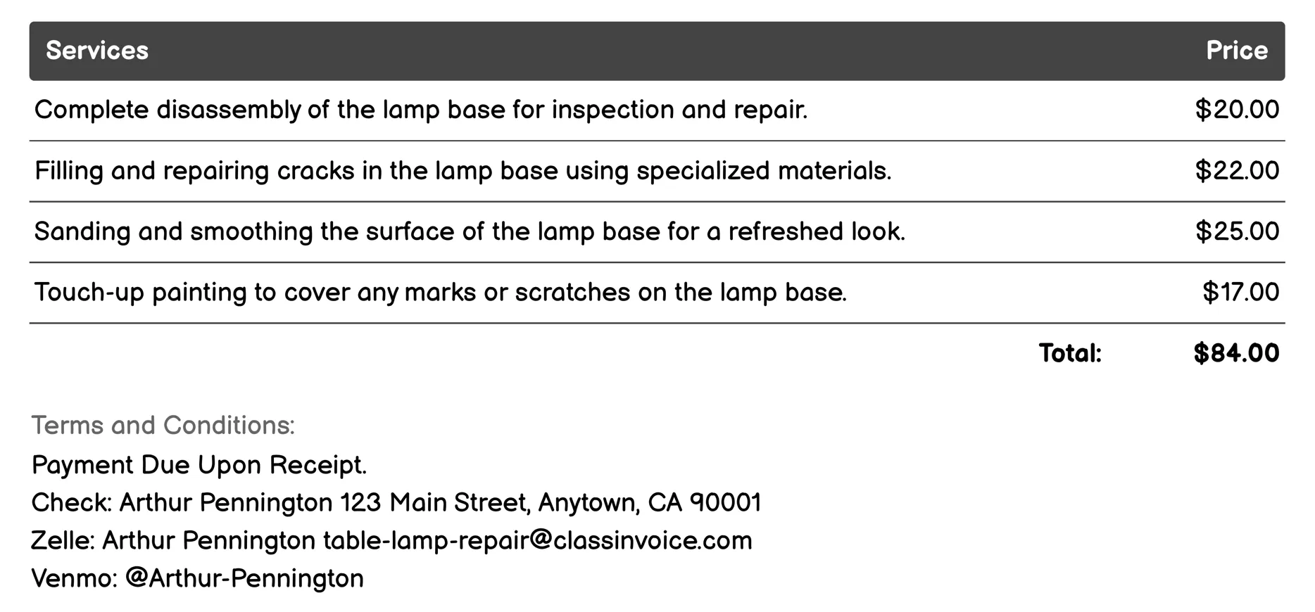 Base Repair Invoice Example