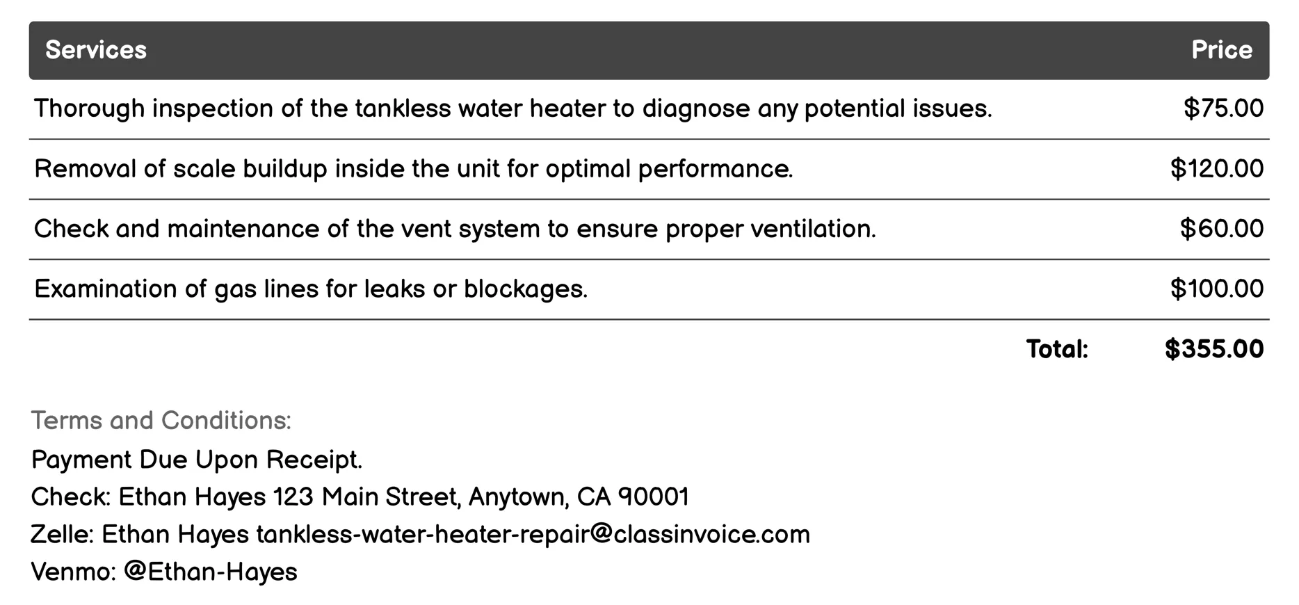 Maintenance Invoice Example