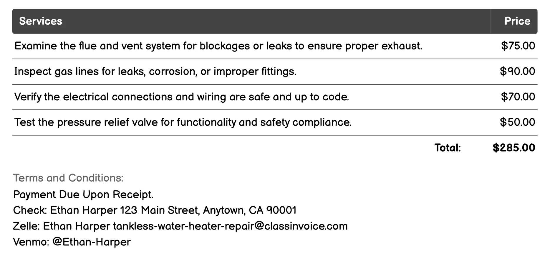 Safety Inspection Invoice Example