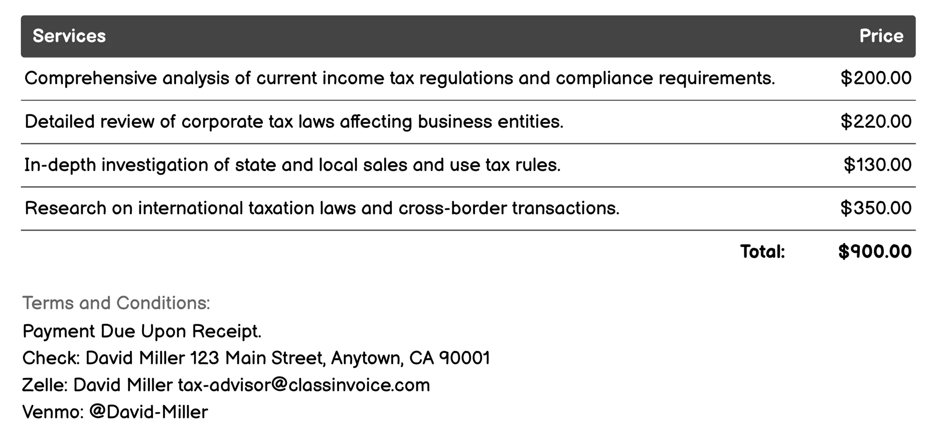 Tax Research Invoice Example