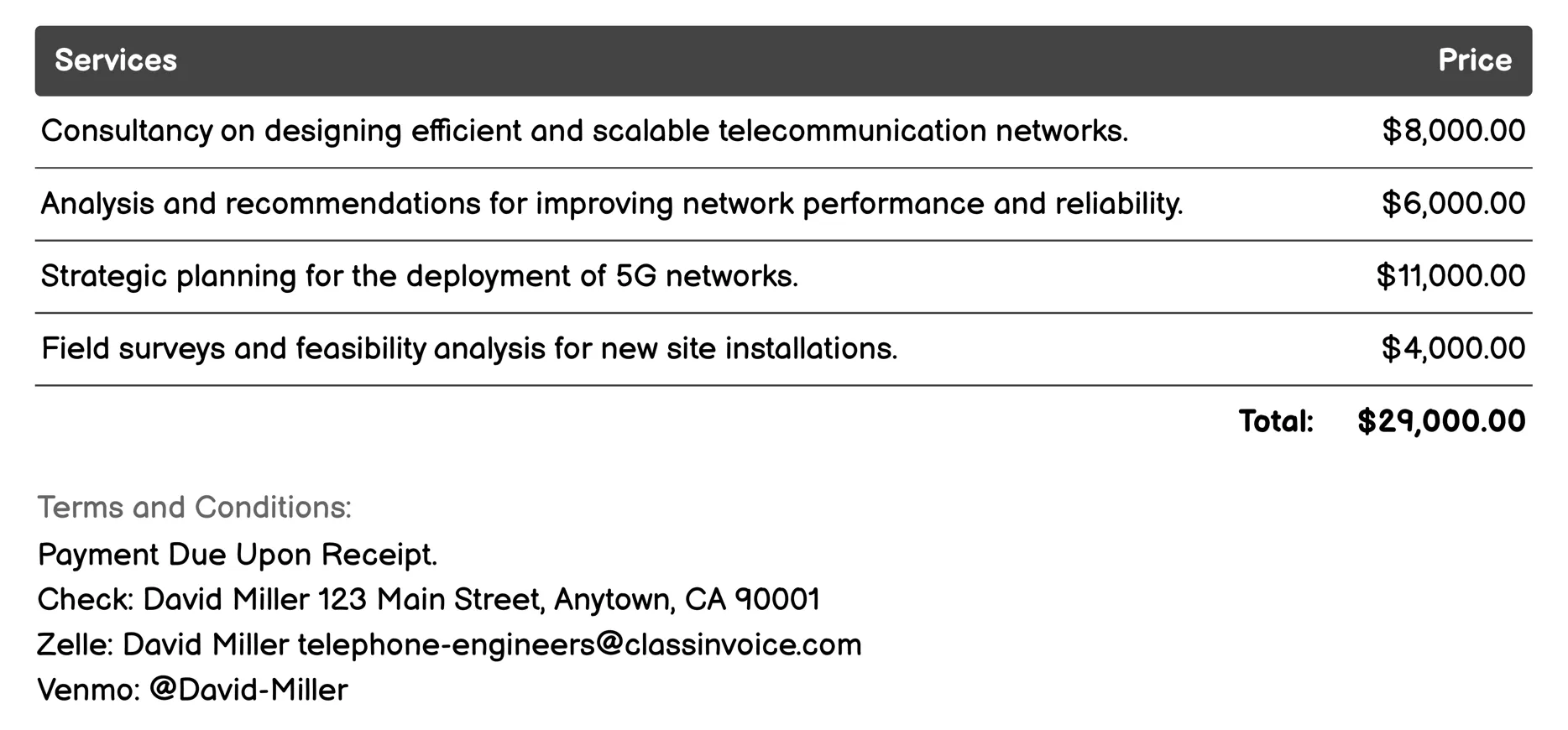 Consultancy Services Invoice Example