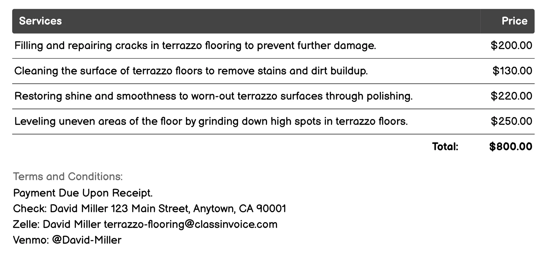 Repair Invoice Example