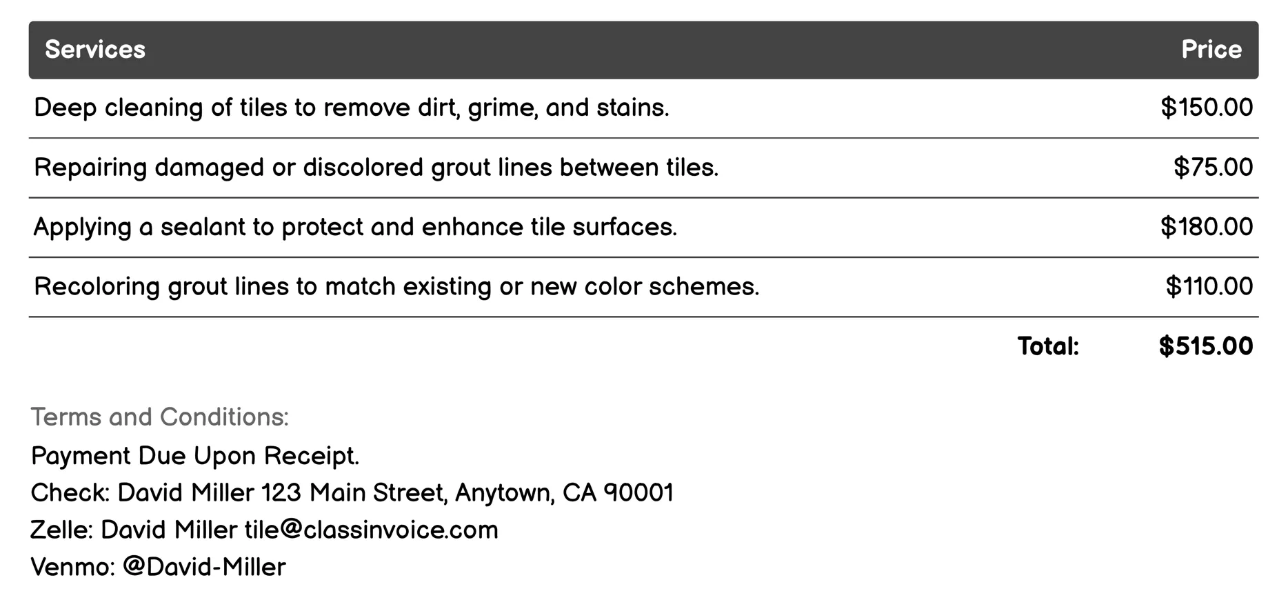Maintenance Plan Invoice Example