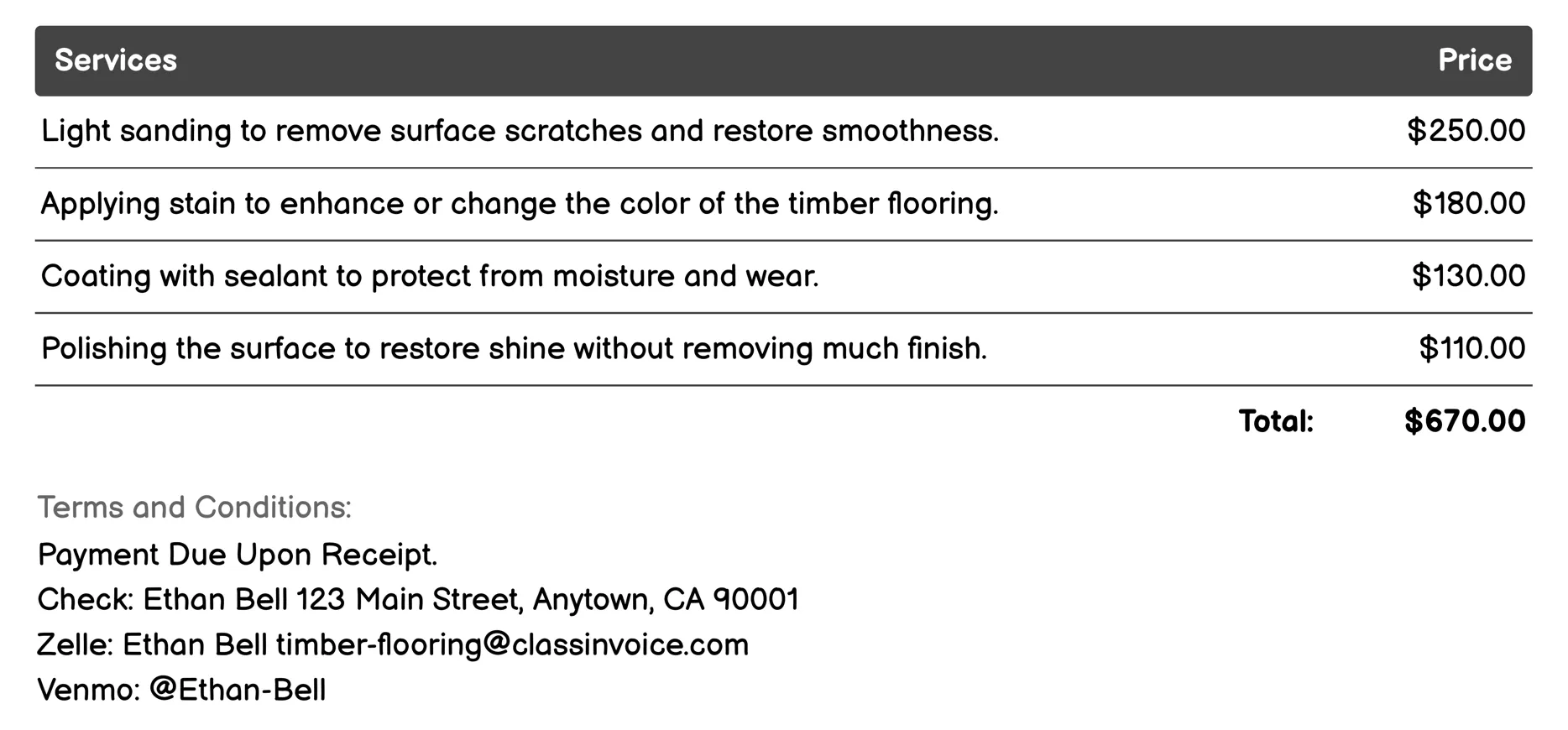 Maintenance Invoice Example