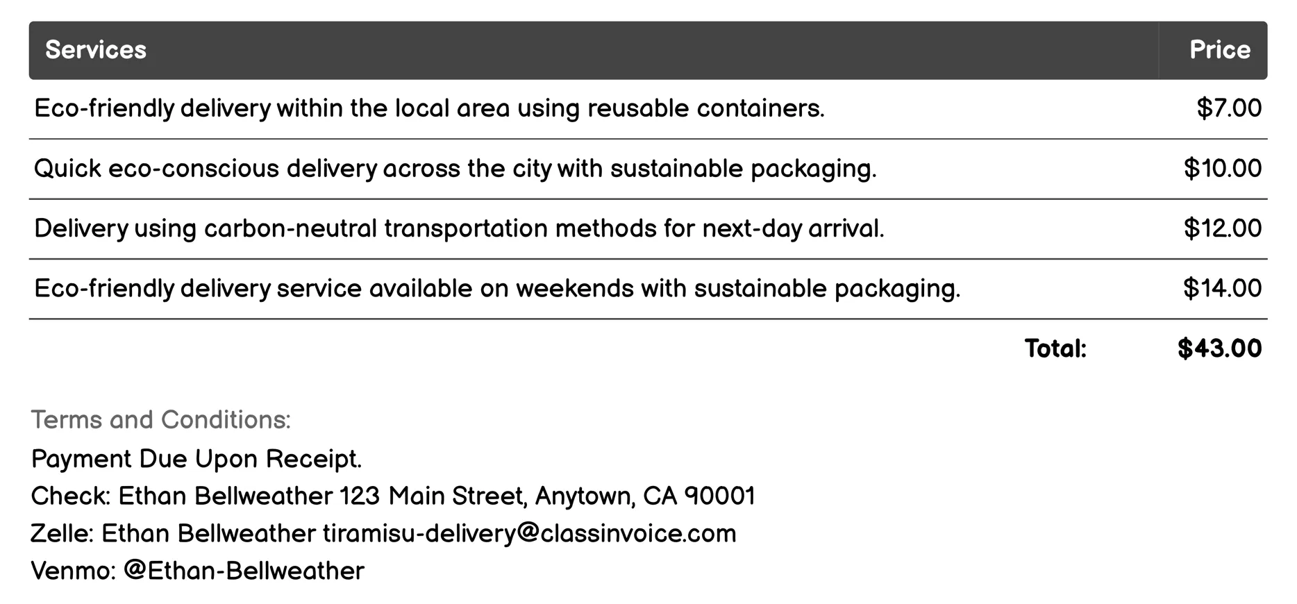 Eco-Friendly Delivery Options Invoice Example