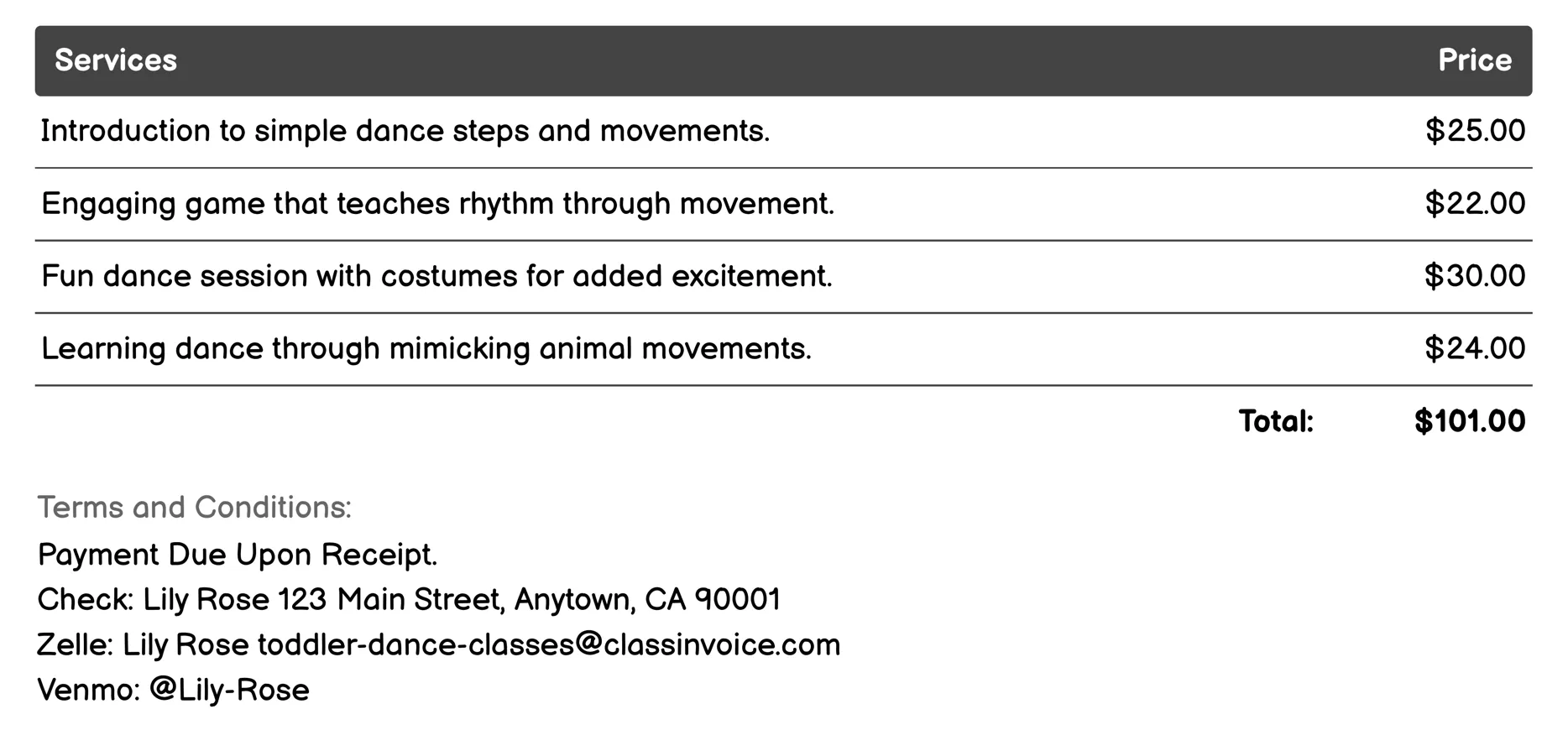 Musical Games Invoice Example