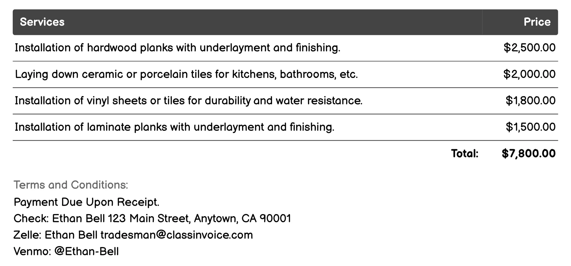 Flooring Installation Invoice Example