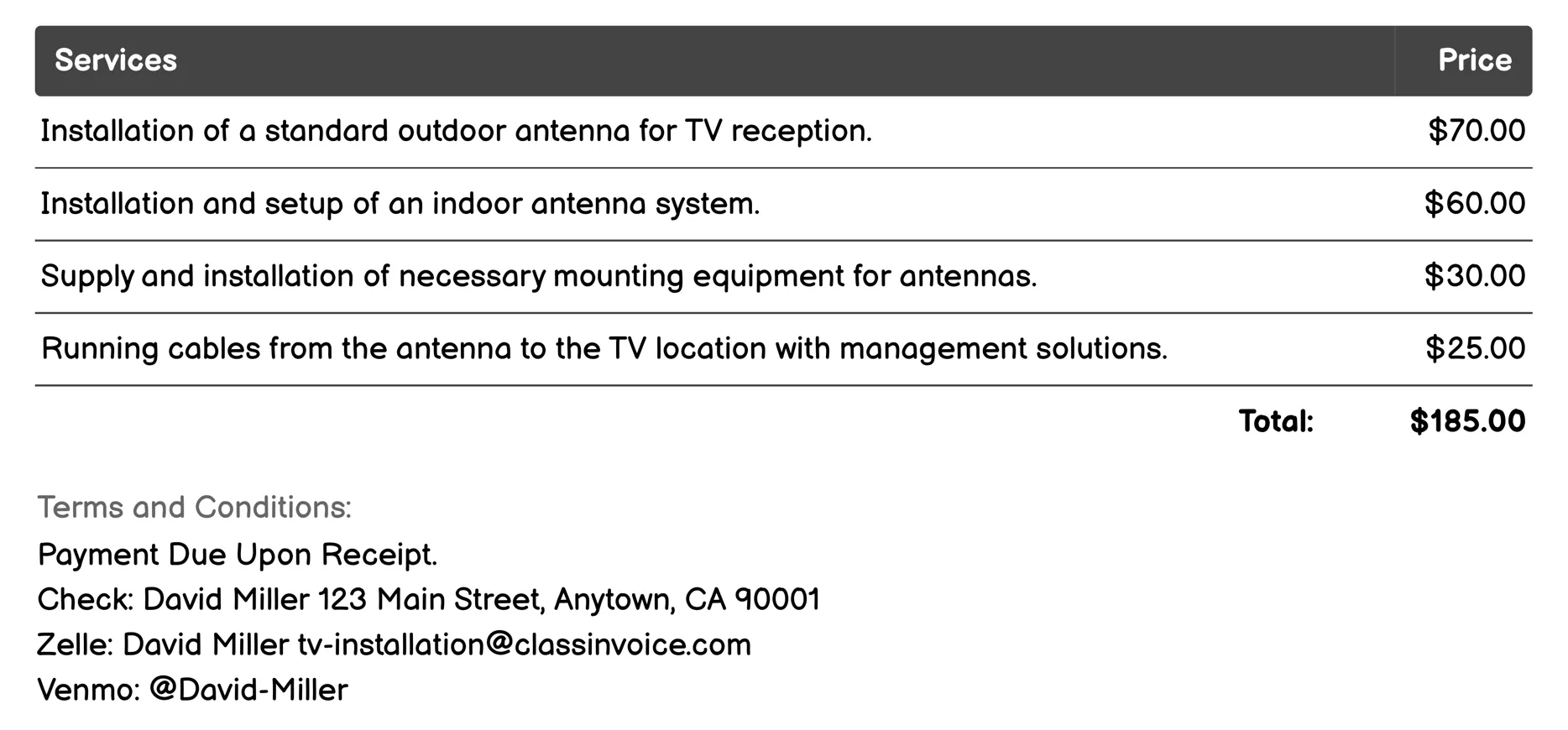 Antenna Installation Invoice Example