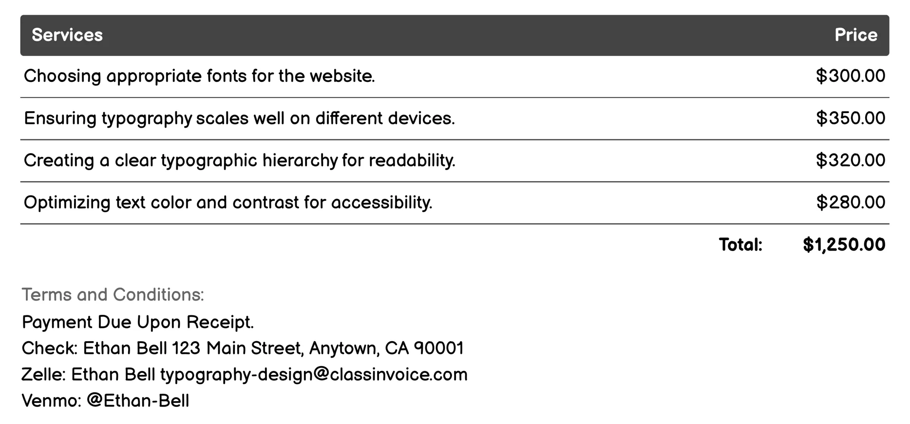 Web Typography Invoice Example