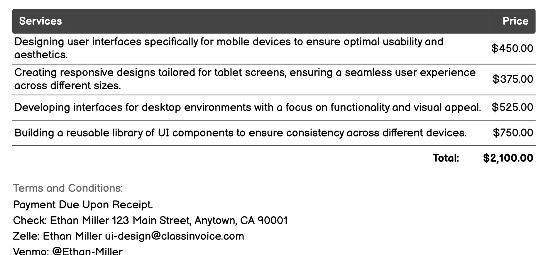Responsive/UI Design for Different Devices Invoice Example