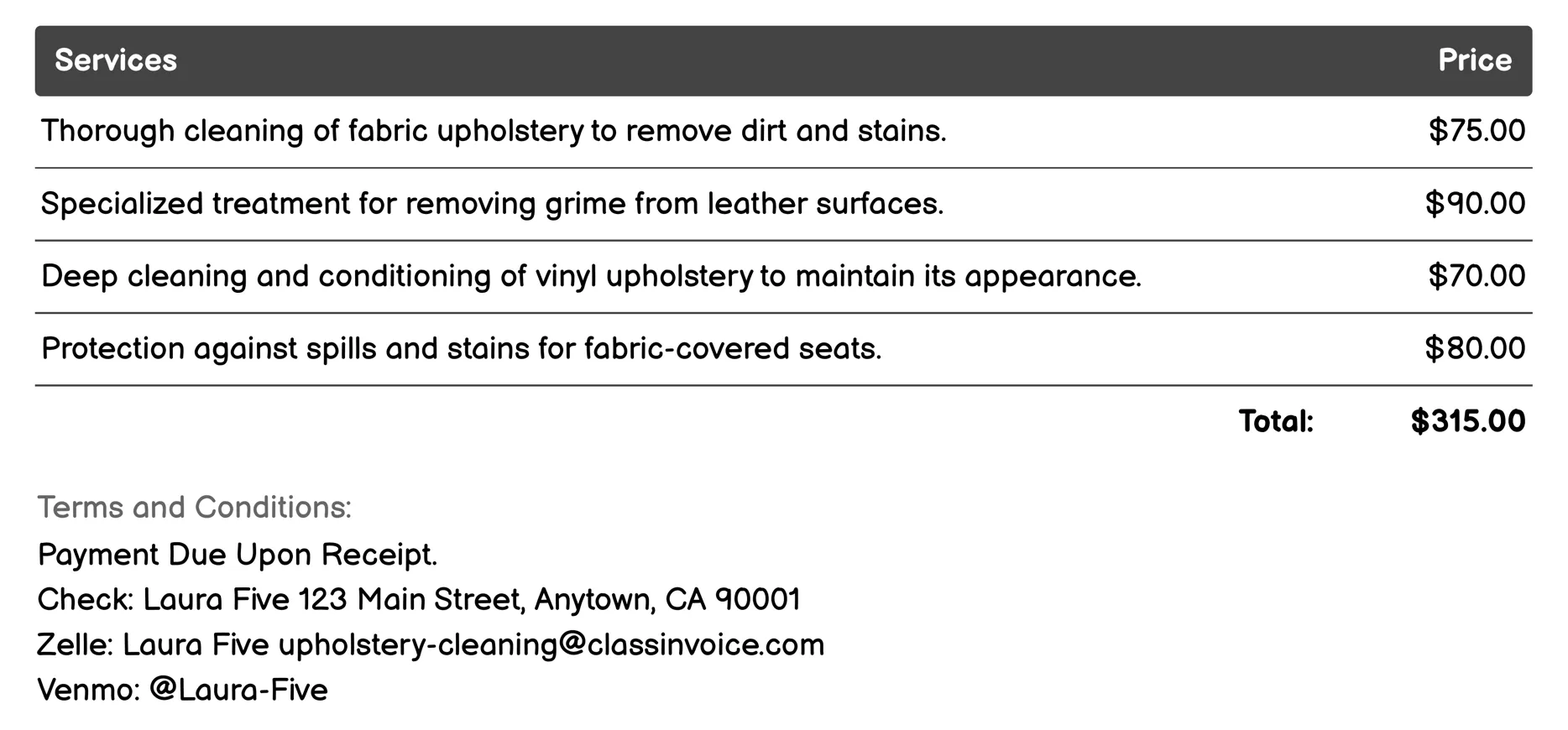 Protective Treatment Application Invoice Example