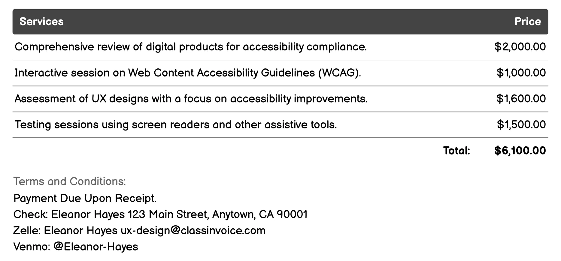Accessibility Consulting Invoice Example