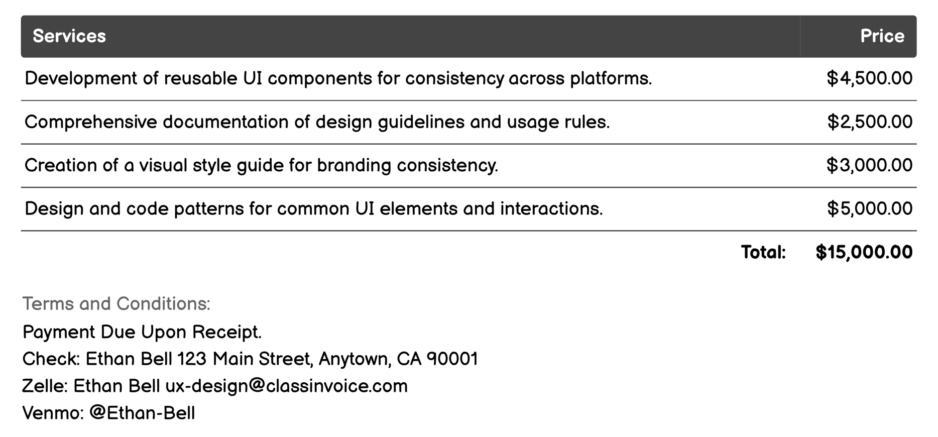 Design Systems Development Invoice Example