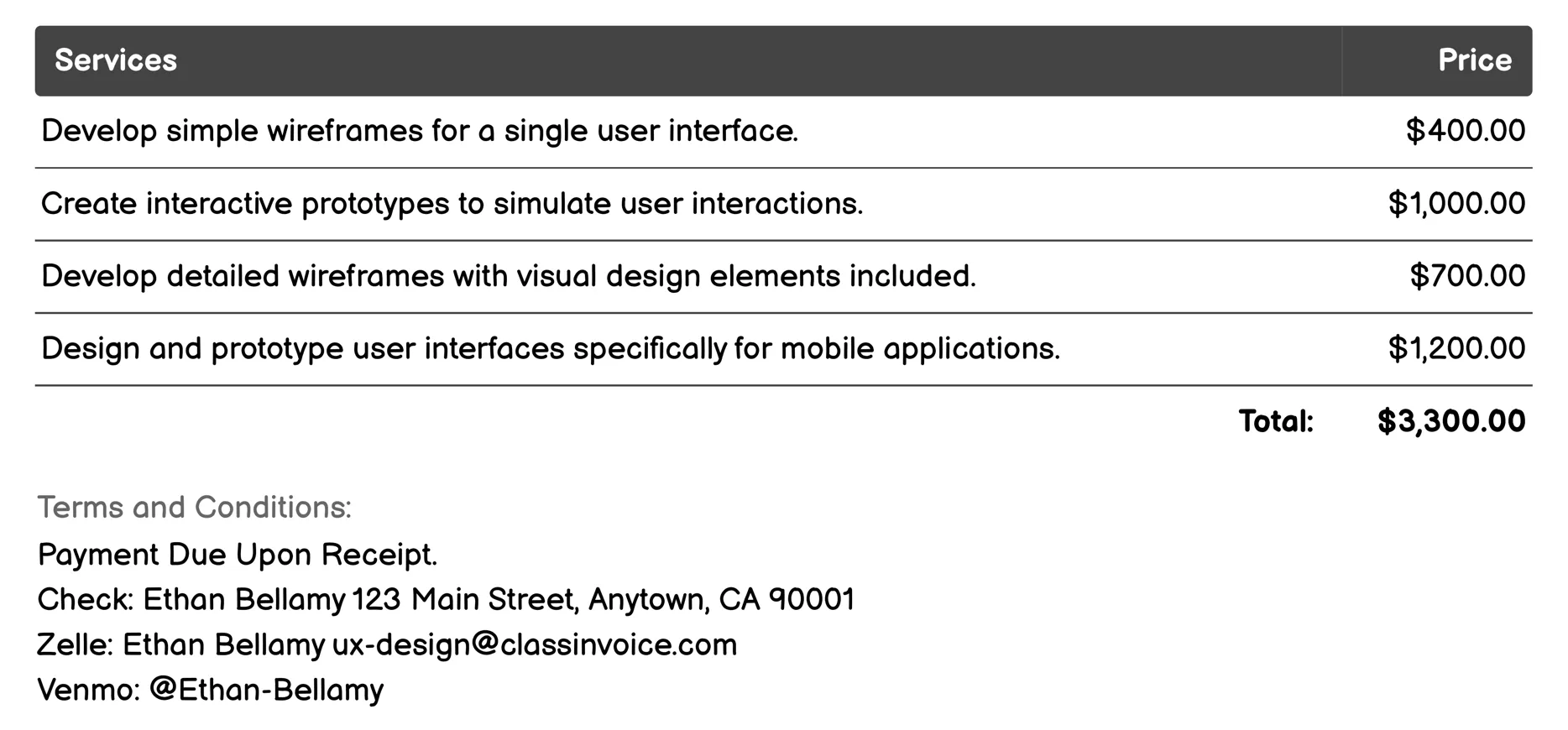 Wireframing and Prototyping Invoice Example