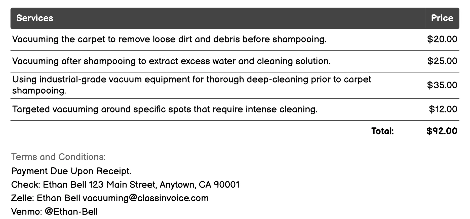 Carpet Shampooing Invoice Example